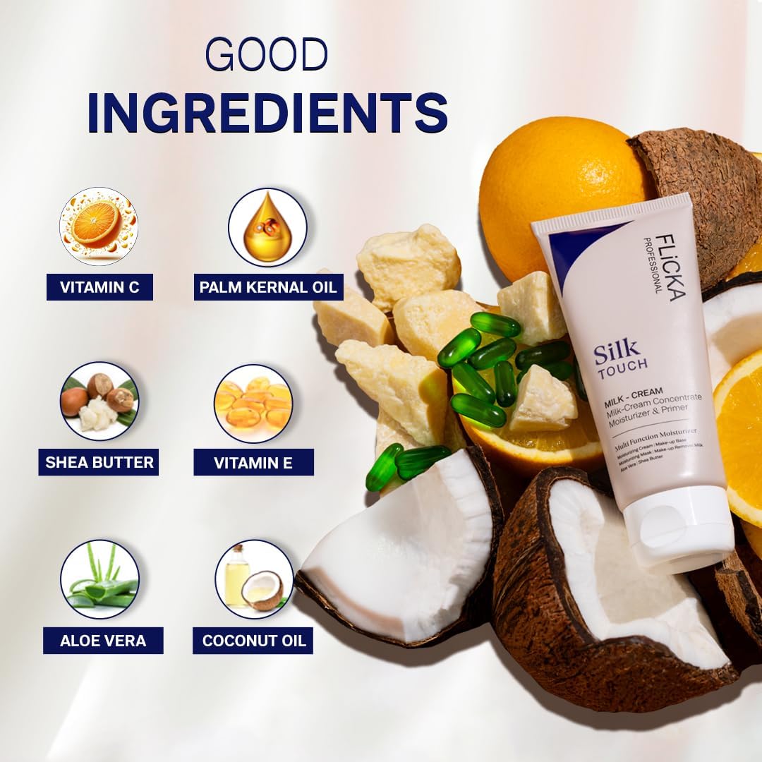 FLiCKA Silk Touch 3 in 1 Moisturizer and Primer for Face | Hydrating, Lightweight, Long-Lasting | Pore Minimizer | Dermatologically Tested | All Skin Types | Makeup Base | 60g