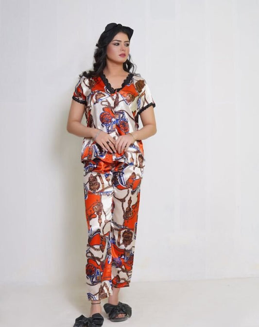 Luxury Silk Printed Pajama Set – Chic & Comfortable Nightwear -