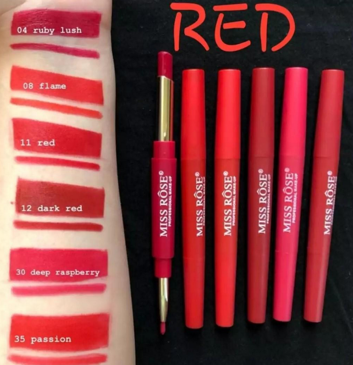 Miss Rose 2in1 Lipstick and Lip Liner Set (Red)